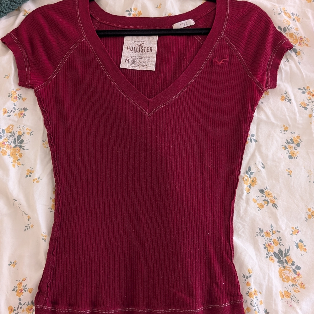 Hollister Burgundy Ribbed Top